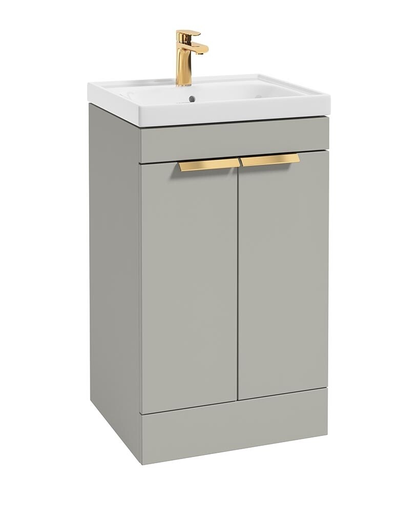 SONAS Stockholm 50cm 2 Door Floor Standing Vanity Unit Artic Grey Matt- Brushed Gold Hardware
