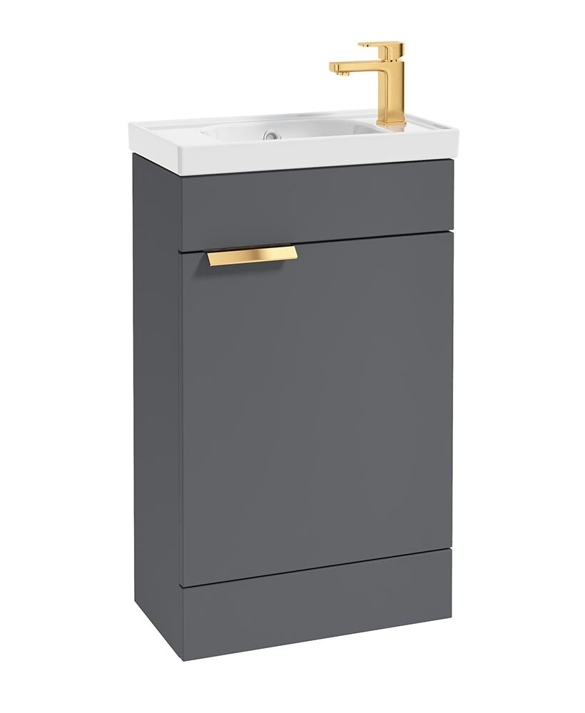 SONAS Stockholm 50cm Floor Standing Cloakroom Vanity Unit Midnight Grey Matt- Brushed Gold Hardware