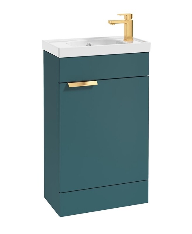SONAS Stockholm 50cm Floor Standing Cloakroom Vanity Unit Ocean Blue Matt - Brushed Gold Hardware