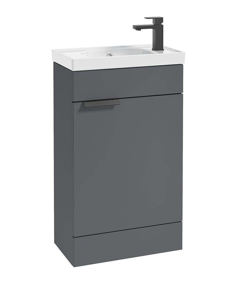 SONAS Stockholm 50cm Floor Standing Cloakroom Vanity Unit Midnight Grey Matt- Matt Black Hardware