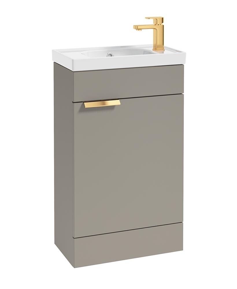 SONAS Stockholm 50cm Floor Standing Cloakroom Vanity Unit Khaki Matt- Brushed Gold Hardware