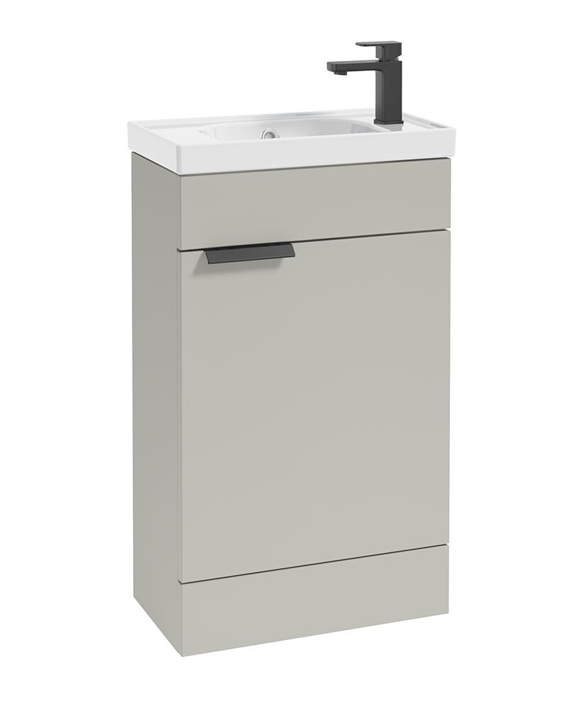 SONAS Stockholm 50cm Floor Standing Cloakroom Vanity Unit Artic Grey Matt- Matt Black Hardware