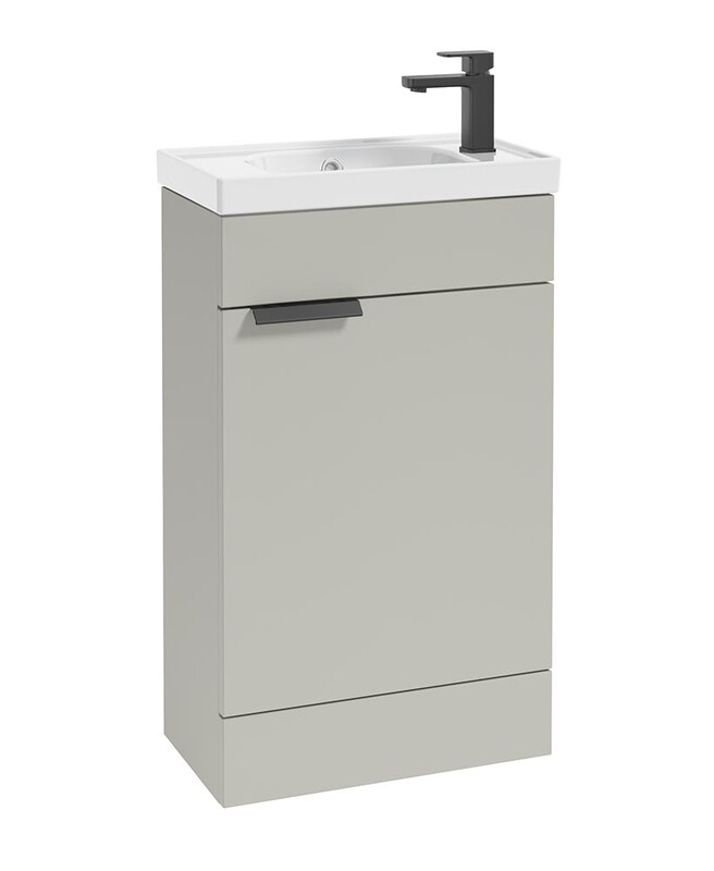 SONAS Stockholm 50cm Floor Standing Cloakroom Vanity Unit Artic Grey Matt- Matt Black Hardware