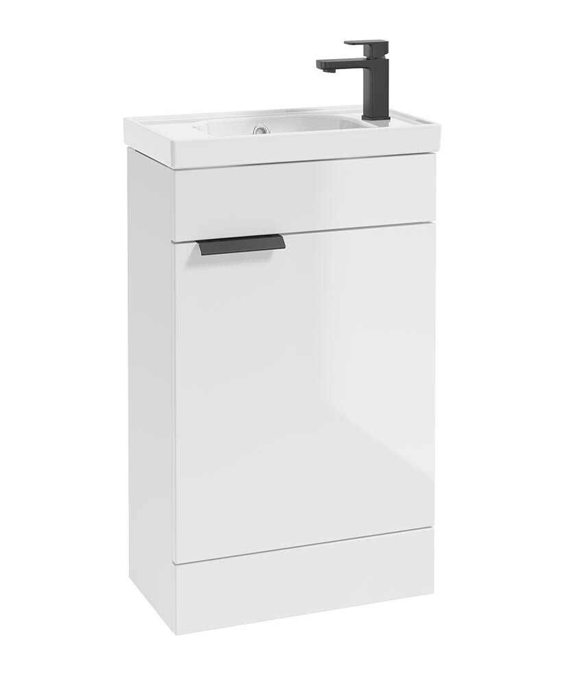 SONAS Stockholm 50cm Floor Standing Cloakroom Vanity Unit Gloss White- Matt Black Hardware