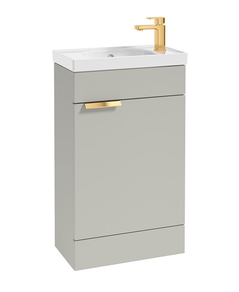 SONAS Stockholm 50cm Floor Standing Cloakroom Vanity Unit Artic Grey Matt- Brushed Gold Hardware