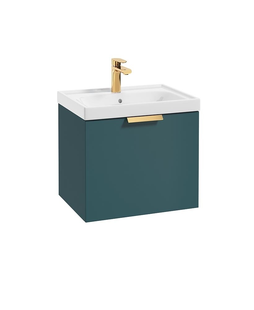 SONAS Stockholm 50cm One Drawer Wall Hung Vanity Unit Ocean Blue Matt- Brushed Gold Hardware