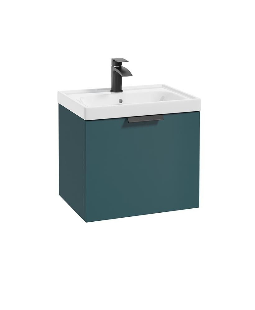 SONAS Stockholm 50cm One Drawer Wall Hung Vanity Unit Ocean Blue Matt- Matt Black Hardware