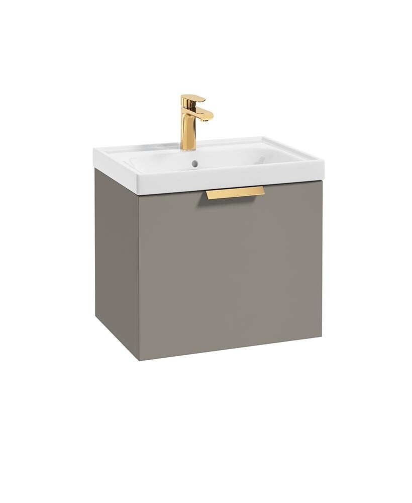 SONAS Stockholm 50cm One Drawer Wall Hung Vanity Unit Khaki Matt- Brushed Gold Hardware