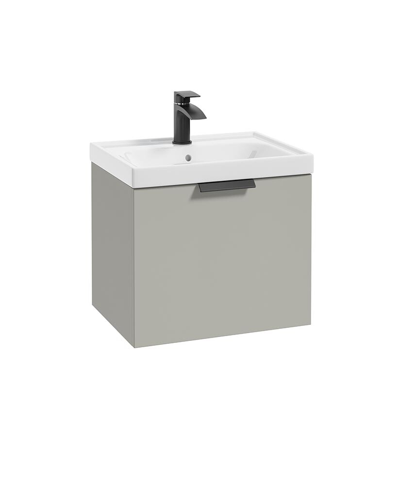 SONAS Stockholm 50cm One Drawer Wall Hung Vanity Unit Artic Grey Matt- Matt Black Hardware