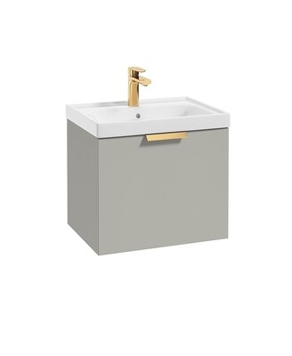 SONAS Stockholm 50cm One Drawer Wall Hung Vanity Unit Artic Grey Matt- Brushed Gold Hardware