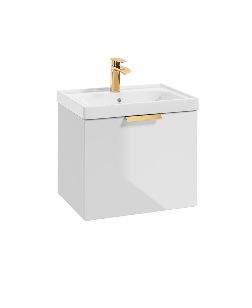 SONAS Stockholm 50cm One Drawer Wall Hung Vanity Unit Gloss White- Brushed Gold Hardware SONAS Stockholm 50cm One Drawer Wall Hung Vanity Unit Gloss White- Brushed Gold Hardware