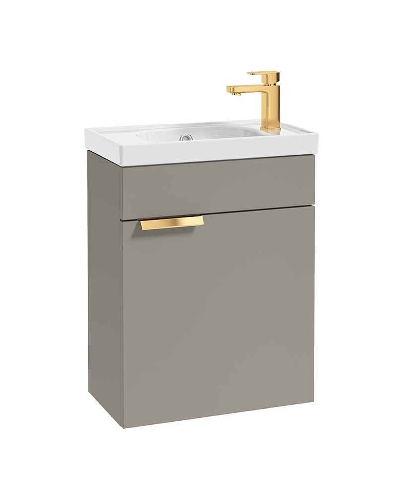 SONAS Stockholm 50cm Wall Hung Cloakroom Vanity Unit Khaki Matt- Brushed Gold Hardware