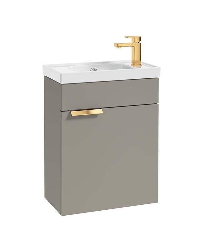 SONAS Stockholm 50cm Wall Hung Cloakroom Vanity Unit Khaki Matt- Brushed Gold Hardware