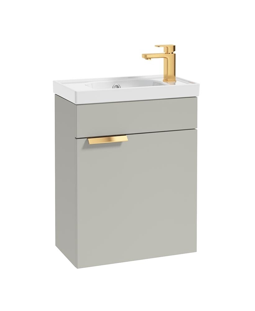 SONAS Stockholm 50cm Wall Hung Cloakroom Vanity Unit Artic Grey Matt- Brushed Gold Hardware