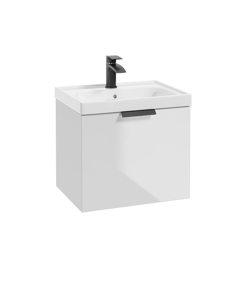 SONAS Stockholm 50cm One Drawer Wall Hung Vanity Unit Gloss White- Matt Black Hardware SONAS Stockholm 50cm One Drawer Wall Hung Vanity Unit Gloss White- Matt Black Hardware