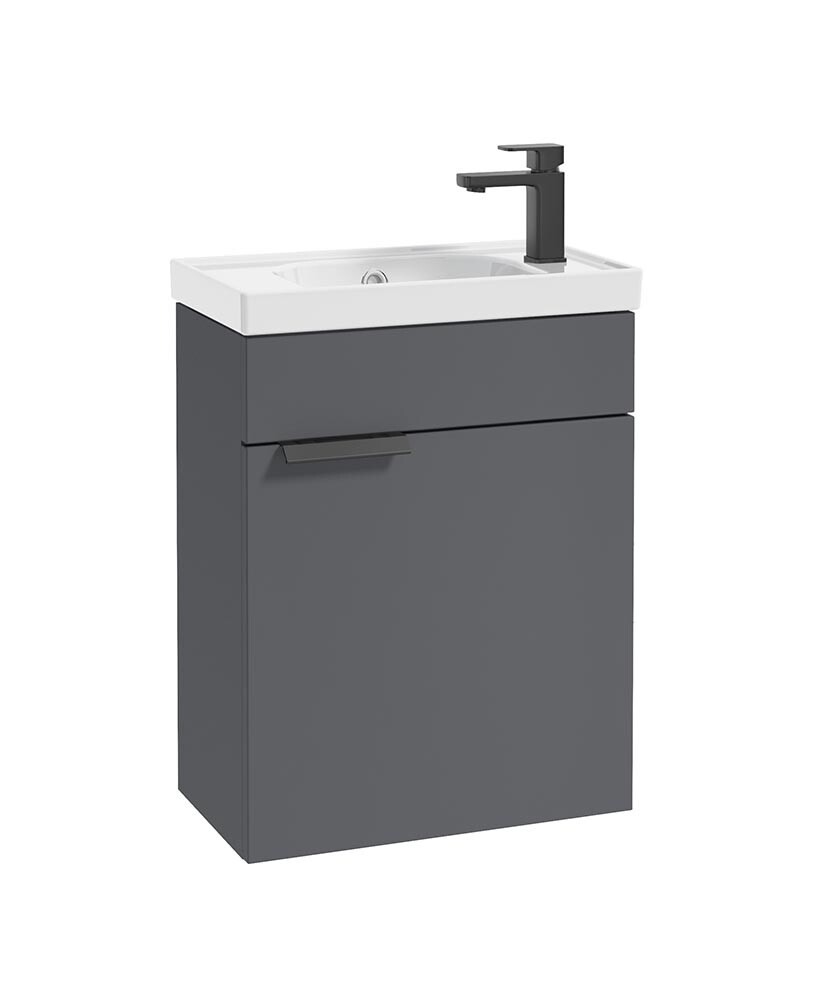 SONAS Stockholm 50cm Wall Hung Cloakroom Vanity Unit Midnight Grey Matt - Matt Black Hardware