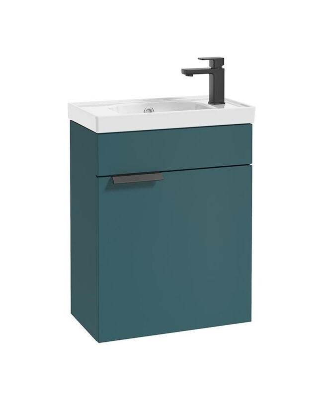 SONAS Stockholm 50cm Wall Hung Cloakroom Vanity Unit Ocean Blue Matt- Matt Black Hardware