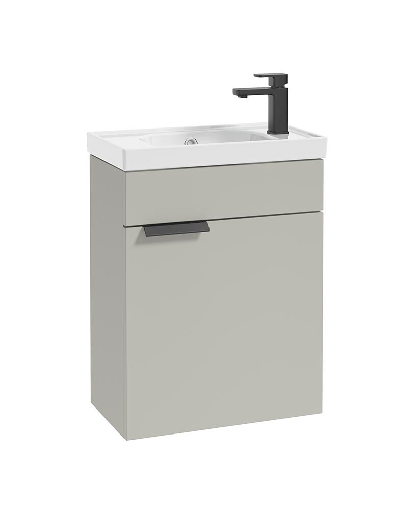 SONAS Stockholm 50cm Wall Hung Cloakroom Vanity Unit Artic Grey Matt- Matt Black Hardware