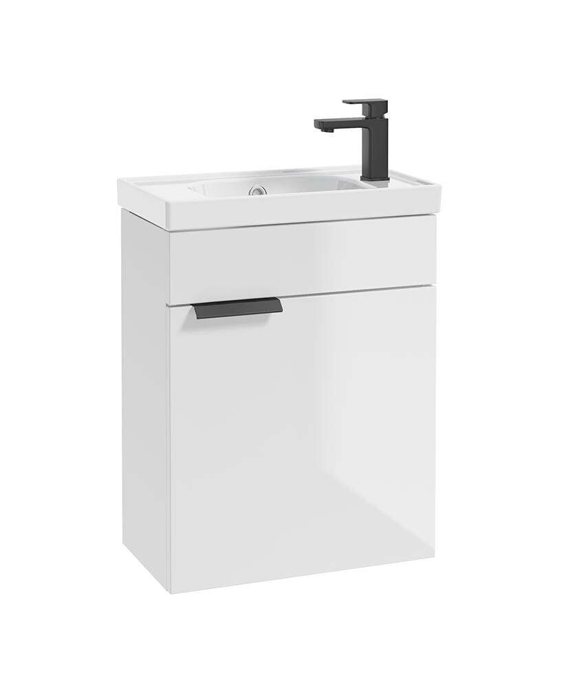 SONAS Stockholm 50cm Wall Hung Cloakroom Vanity Unit Gloss White- Matt Black Hardware