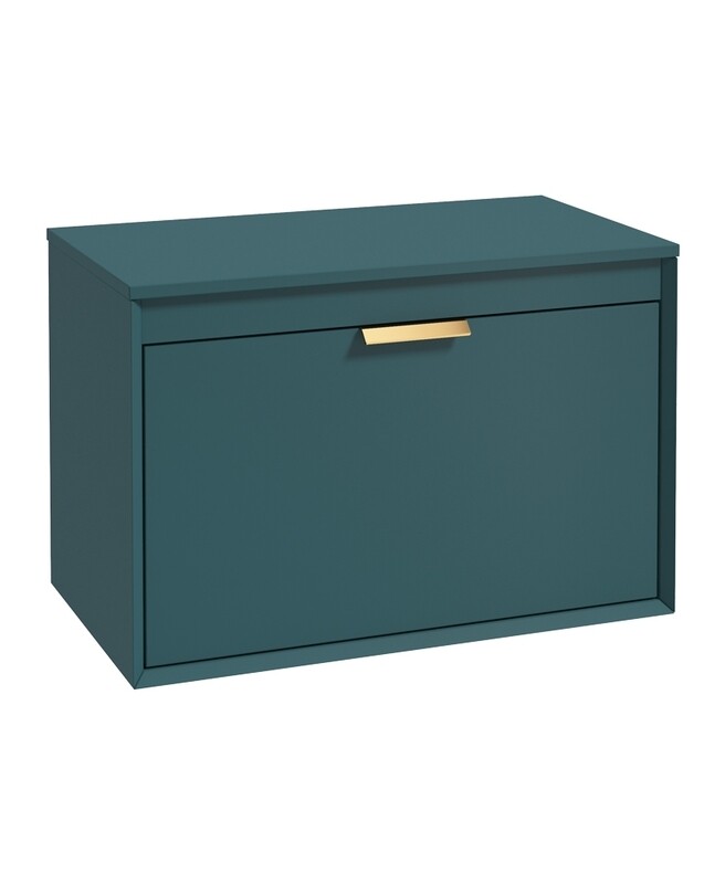SONAS Fjord 80cm Wall Hung Countertop Unit Ocean Blue Matt- Brushed Gold Hardware