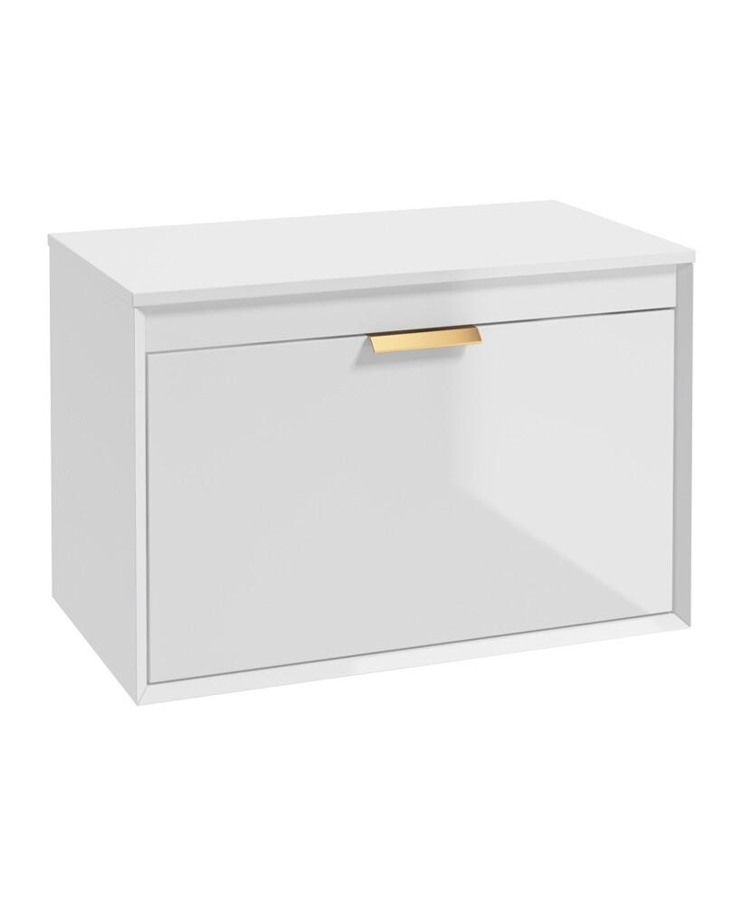 SONAS Fjord 80cm Wall Hung Countertop Unit Gloss White- Brushed Gold Hardware