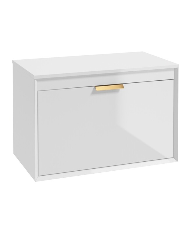 SONAS Fjord 80cm Wall Hung Countertop Unit Gloss White- Brushed Gold Hardware