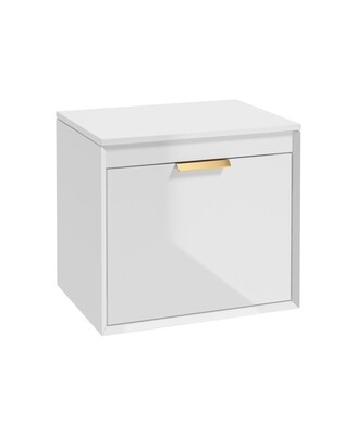 SONAS Fjord 60cm Wall Hung Countertop Unit Gloss White- Brushed Gold Hardware