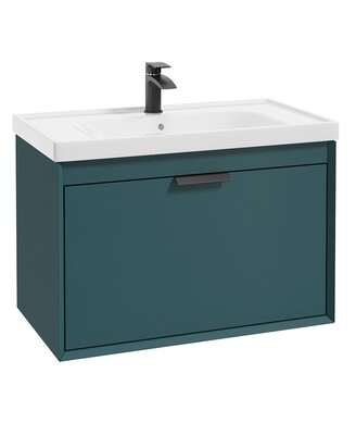 SONAS Fjord 80cm Wall Hung Vanity Unit Ocean Blue Matt- Matt Black Hardware
