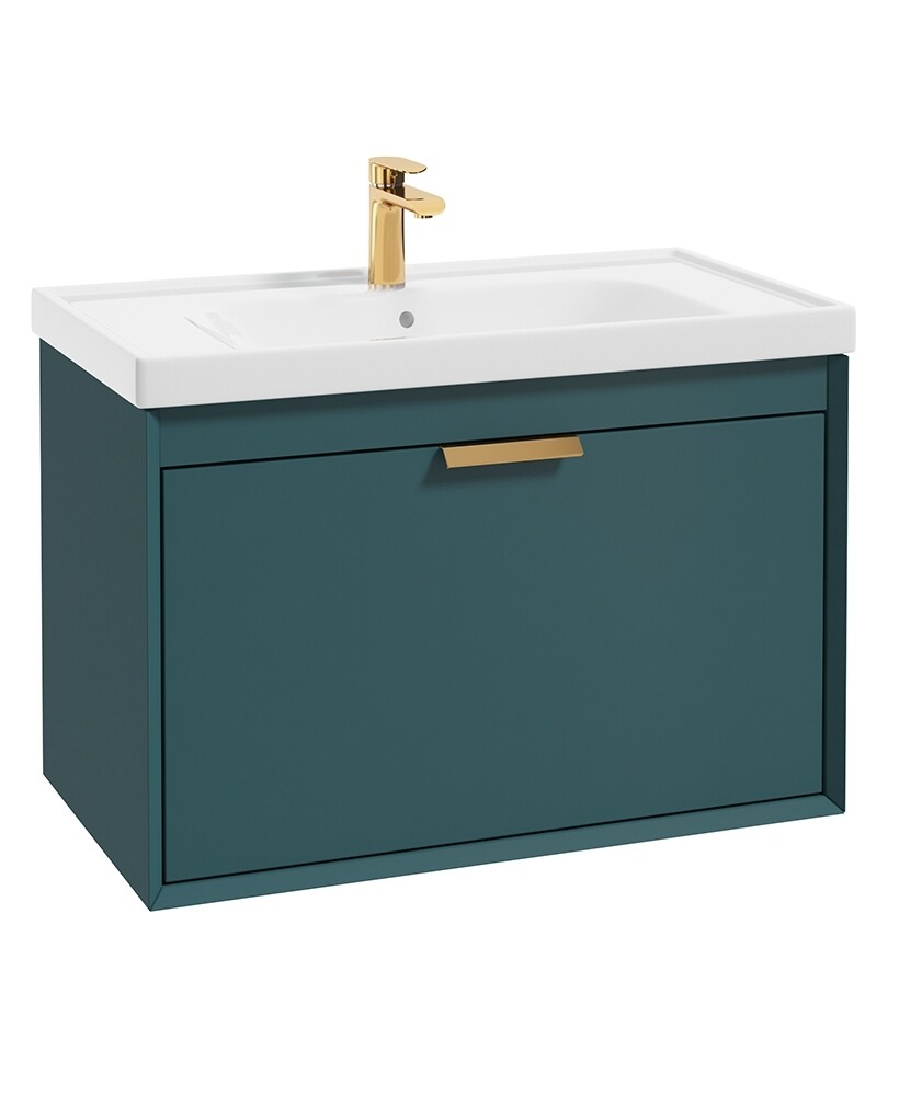 SONAS Fjord 80cm Wall Hung Vanity Unit Ocean Blue Matt- Brushed Gold Hardware