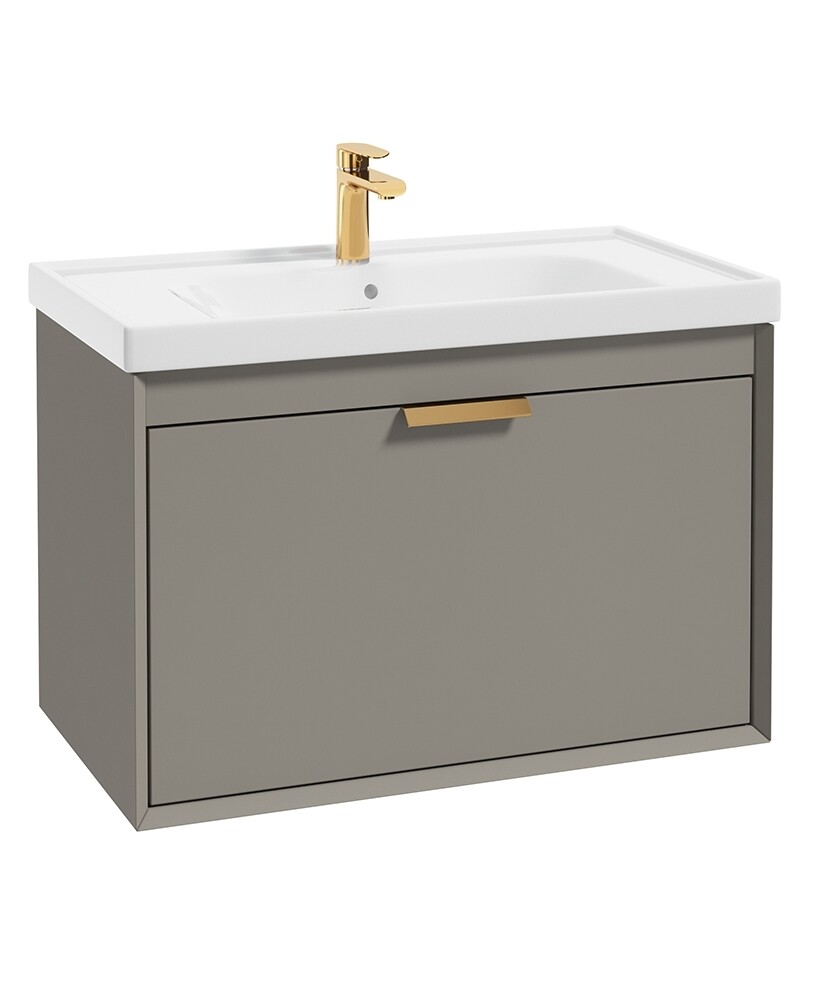SONAS Fjord 80cm Wall Hung Vanity Unit Khaki Matt - Brushed Gold Hardware