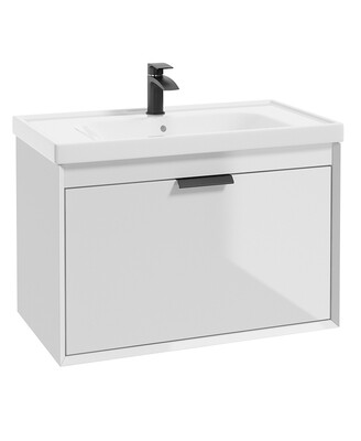 SONAS Fjord 80cm Wall Hung Vanity Unit Gloss White- Matt Black Hardware