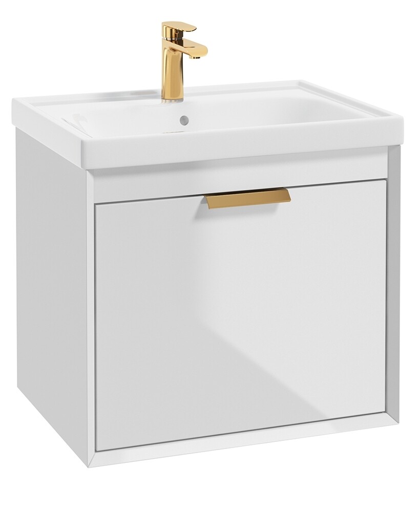 SONAS Fjord 60cm Wall Hung Vanity Unit Gloss White- Brushed Gold Hardware
