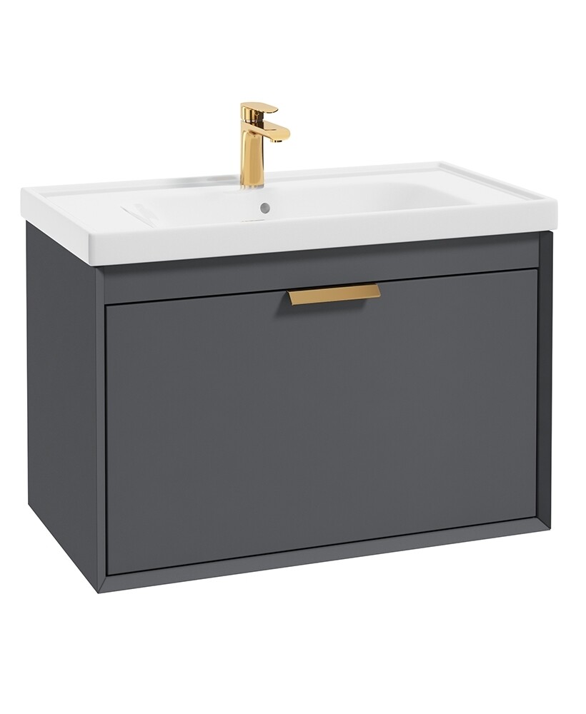 SONAS Fjord 80cm Wall Hung Vanity Unit Midnight Grey Matt- Brushed Gold Hardware