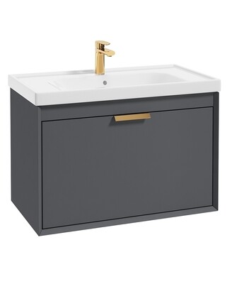 SONAS Fjord 80cm Wall Hung Vanity Unit Midnight Grey Matt- Brushed Gold Hardware