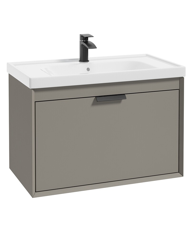 SONAS Fjord 80cm Wall Hung Vanity Unit Khaki Matt - Matt Black Hardware