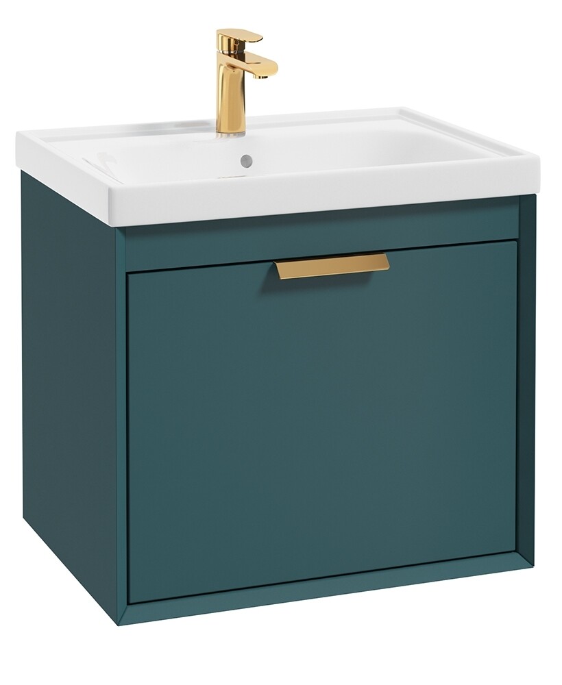 SONAS Fjord 60cm Wall Hung Vanity Unit Ocean Blue Matt- Brushed Gold Hardware