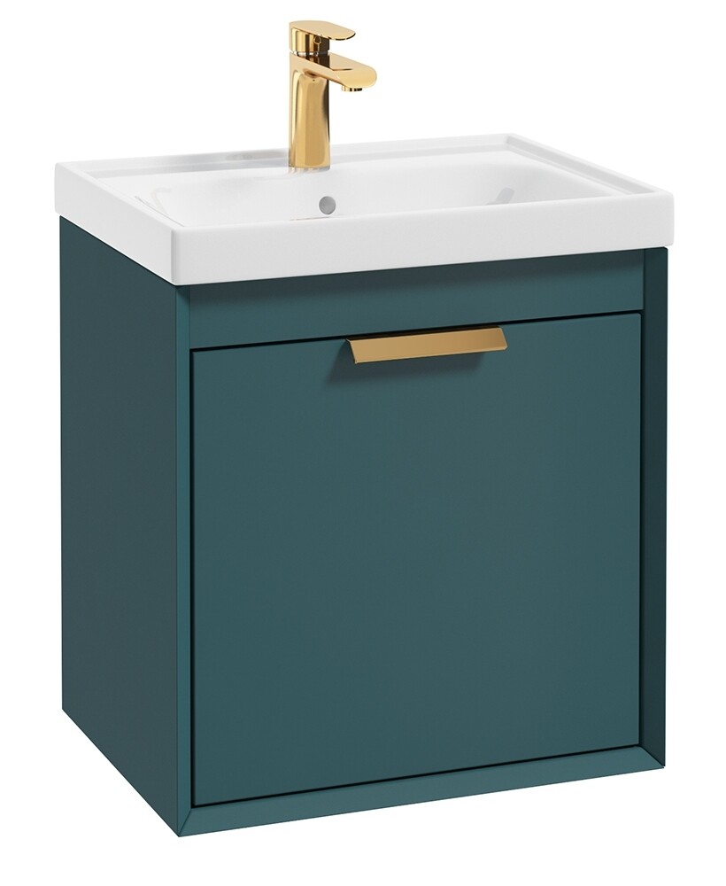 SONAS Fjord 50cm Wall Hung Vanity Unit Ocean Blue Matt- Brushed Gold Hardware