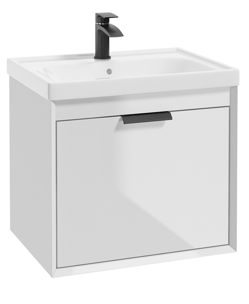 SONAS Fjord 60cm Wall Hung Vanity Unit Gloss White- Matt Black Hardware