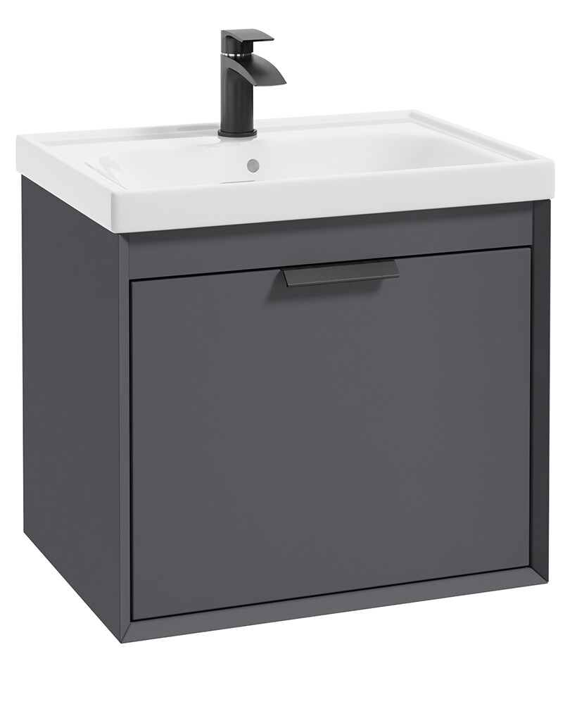 SONAS Fjord 60cm Wall Hung Vanity Unit Midnight Grey Matt- Matt Black Hardware