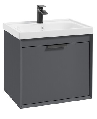 SONAS Fjord 60cm Wall Hung Vanity Unit Midnight Grey Matt- Matt Black Hardware