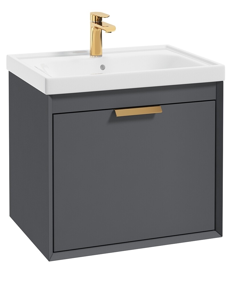 SONAS Fjord 60cm Wall Hung Vanity Unit Midnight Grey Matt- Brushed Gold Hardware