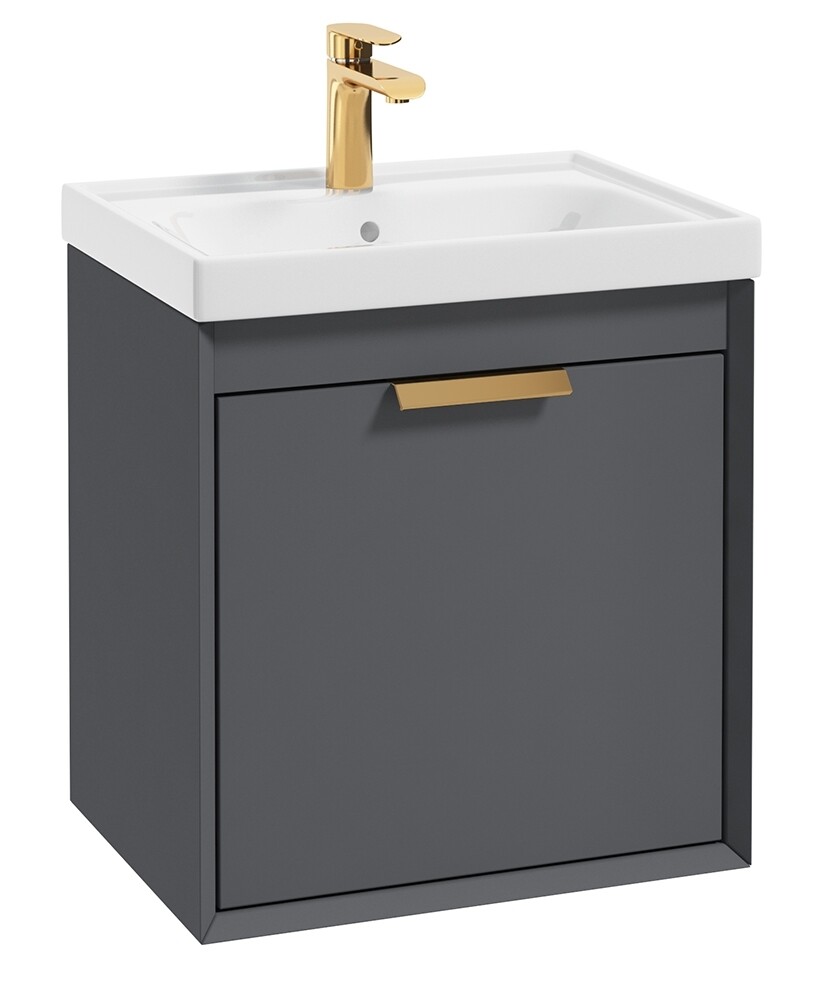 SONAS Fjord 50cm Wall Hung Vanity Unit Midnight Grey Matt- Brushed Gold Hardware