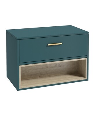 SONAS Malmo 80cm Wall Hung Countertop Vanity Unit Ocean Blue Matt - Brushed Gold Hardware