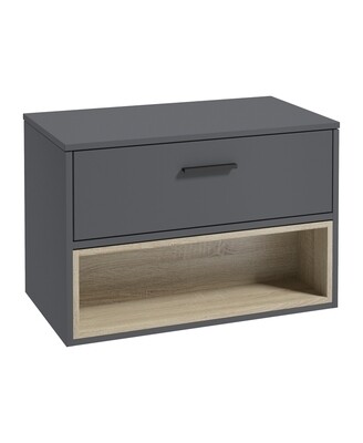 SONAS Malmo 80cm Wall Hung Countertop Vanity Unit Midnight Grey Matt- Matt Black Hardware