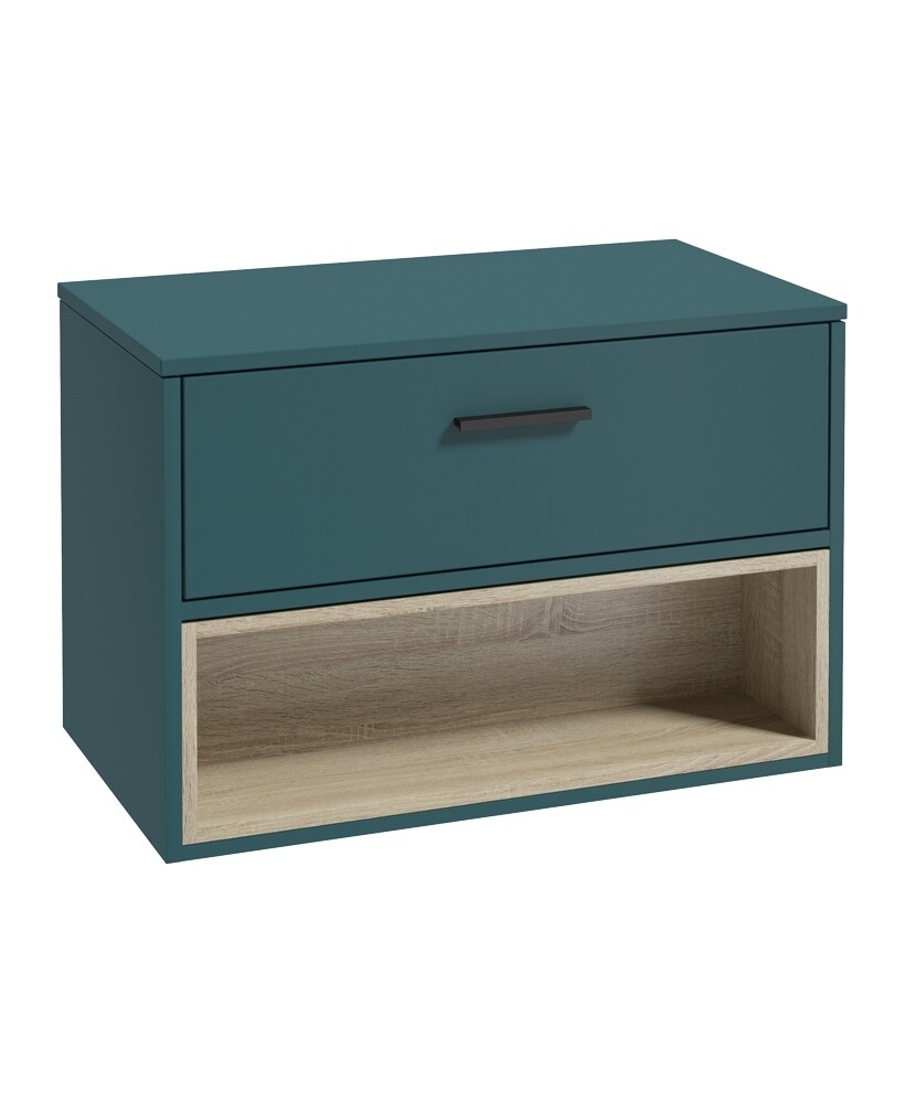 SONAS Malmo 80cm Wall Hung Countertop Vanity Unit Ocean Blue Matt - Matt Black Hardware