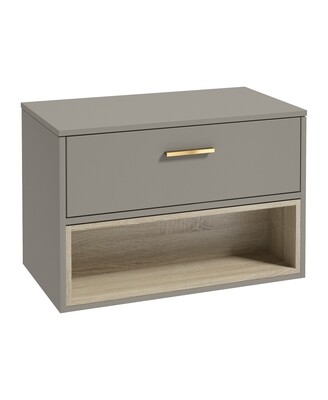 SONAS Malmo 80cm Wall Hung Countertop Vanity Unit Khaki Matt- Brushed Gold Hardware