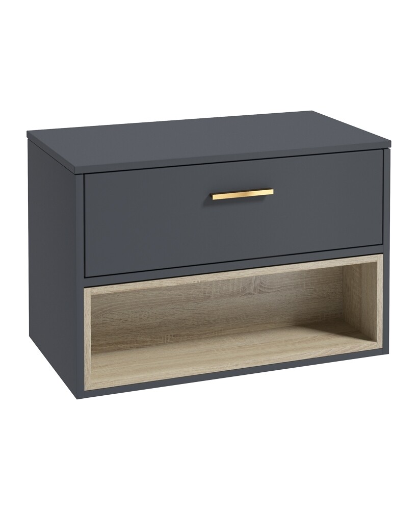 SONAS Malmo 80cm Wall Hung Countertop Vanity Unit Night Sky Blue - Brushed Gold Hardware