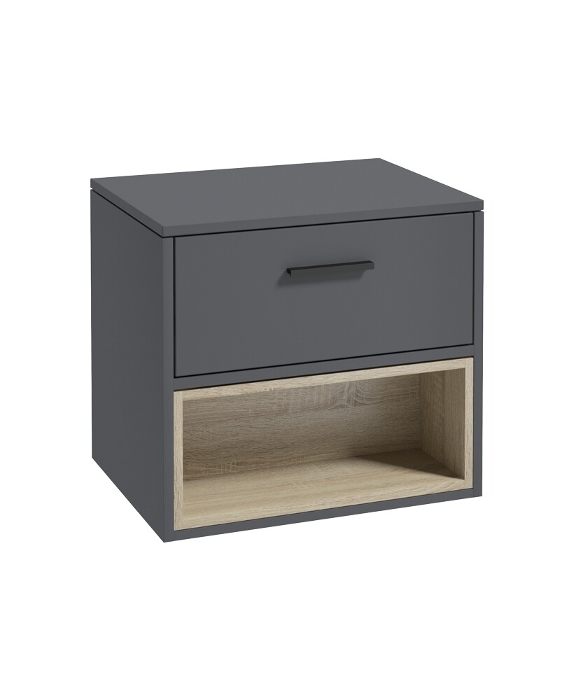 SONAS Malmo 60cm Wall Hung Countertop Vanity Unit Midnight Grey Matt- Matt Black Hardware