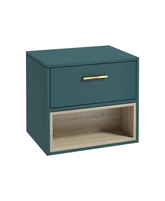 SONAS Malmo 60cm Wall Hung Countertop Vanity Unit Ocean Blue Matt - Brushed Gold Hardware
