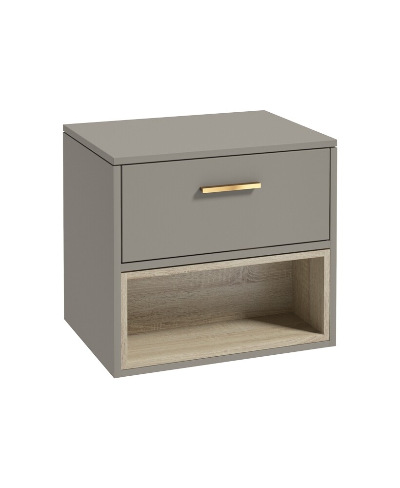 SONAS Malmo 60cm Wall Hung Countertop Vanity Unit Khaki Matt - Brushed Gold Hardware